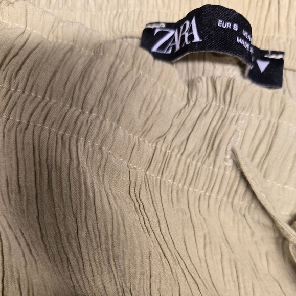 Zara Women's Olive Green Crepe Drawstring Flare Pants Small - Picture 4 of 5